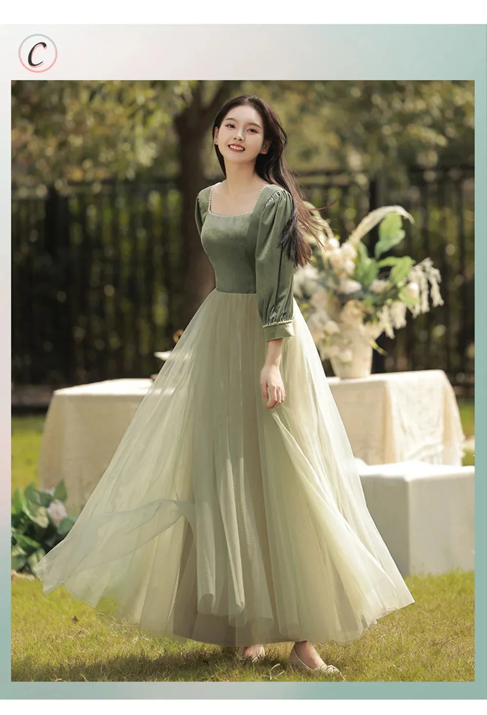 4 Styles Elegant Velvet Bridesmaid Dress Women's Winter Beading Square Collar Long Sleeved Patchwork Tulle A-Line Vestido