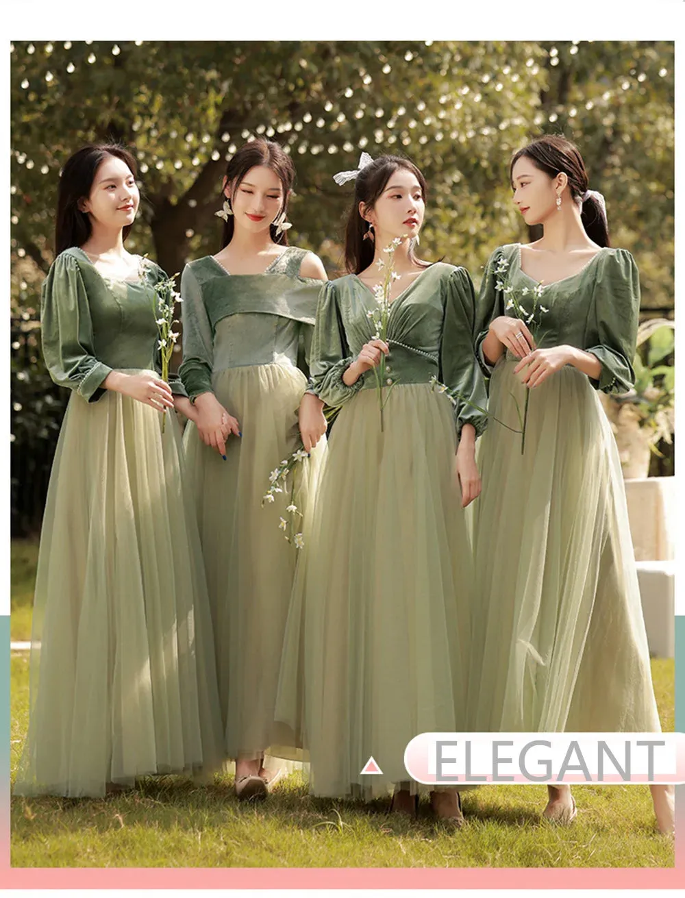 4 Styles Elegant Velvet Bridesmaid Dress Women's Winter Beading Square Collar Long Sleeved Patchwork Tulle A-Line Vestido