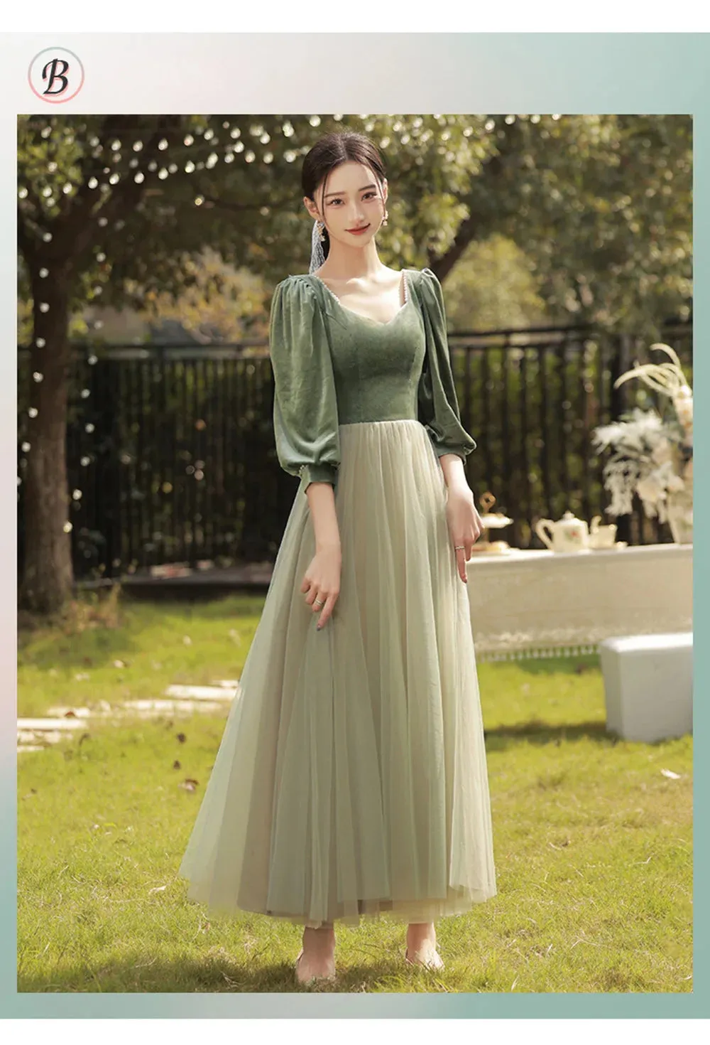 4 Styles Elegant Velvet Bridesmaid Dress Women's Winter Beading Square Collar Long Sleeved Patchwork Tulle A-Line Vestido