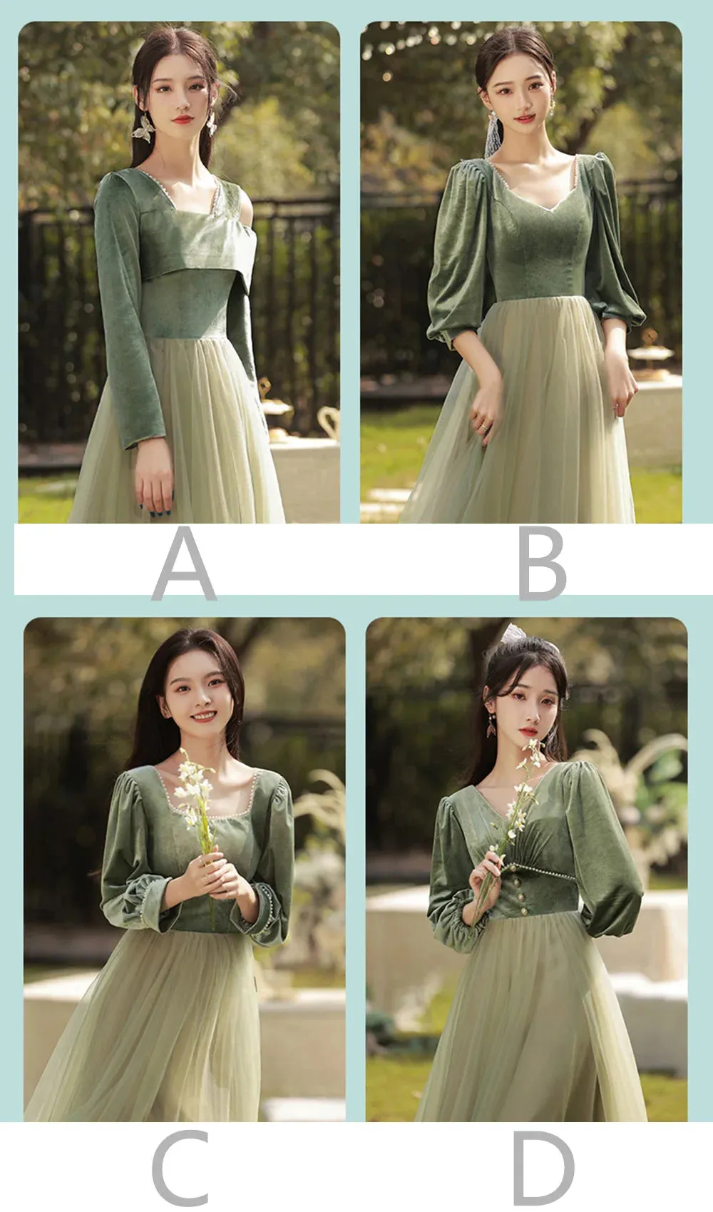 4 Styles Elegant Velvet Bridesmaid Dress Women's Winter Beading Square Collar Long Sleeved Patchwork Tulle A-Line Vestido