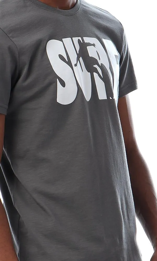 57561 " Surf " Printing Round Greyish Green T-Shirt