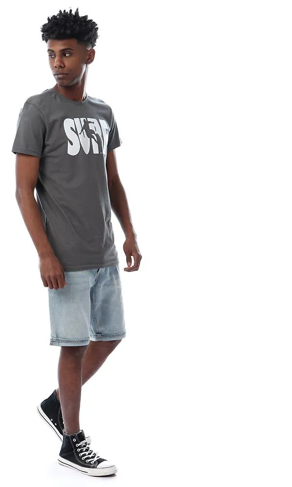 57561 " Surf " Printing Round Greyish Green T-Shirt