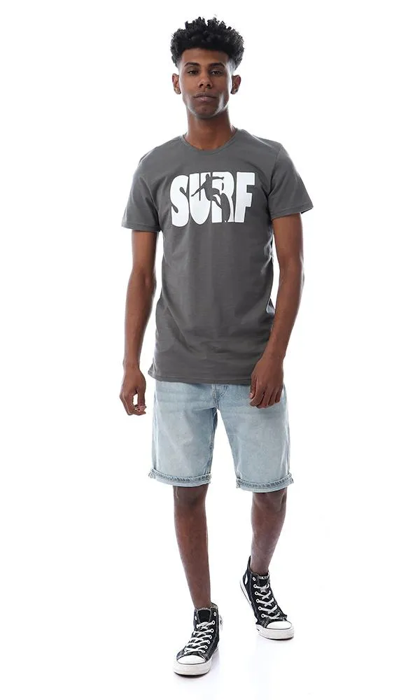 57561 " Surf " Printing Round Greyish Green T-Shirt