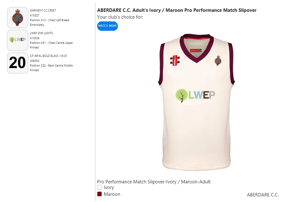 ABERDARE C.C. Adult's Ivory / Maroon Pro Performance Match Slipover