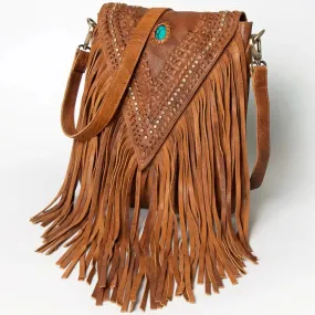 American Darling Turquoise Stone Whip Stitch Leather Fringe Crossbody Bag