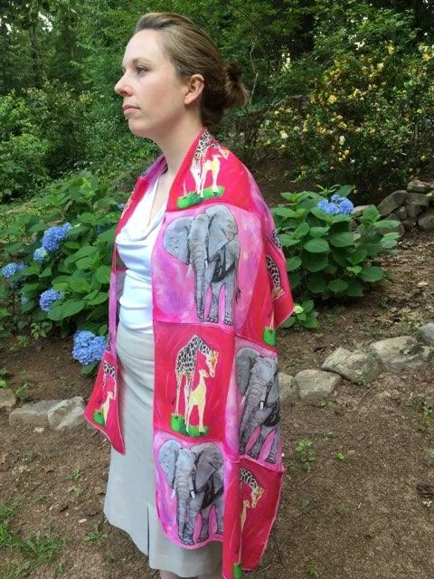 Animal Viscose Scarf- Giraffe and Elephant - Kelly and Full Circle