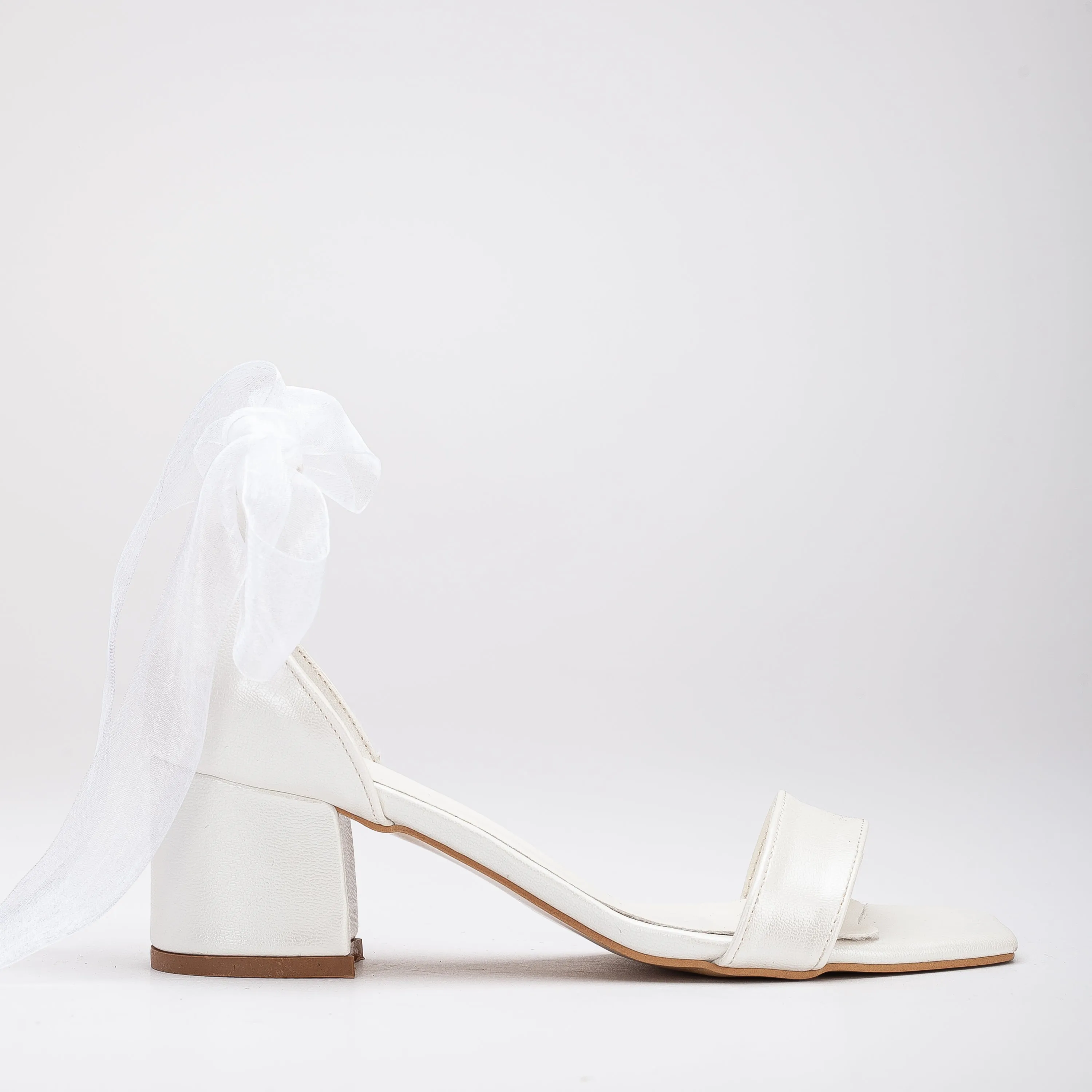 Artemis - Ivory Block Heels with Ribbon