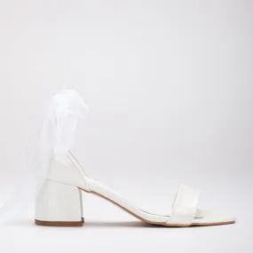 Artemis - Ivory Block Heels with Ribbon