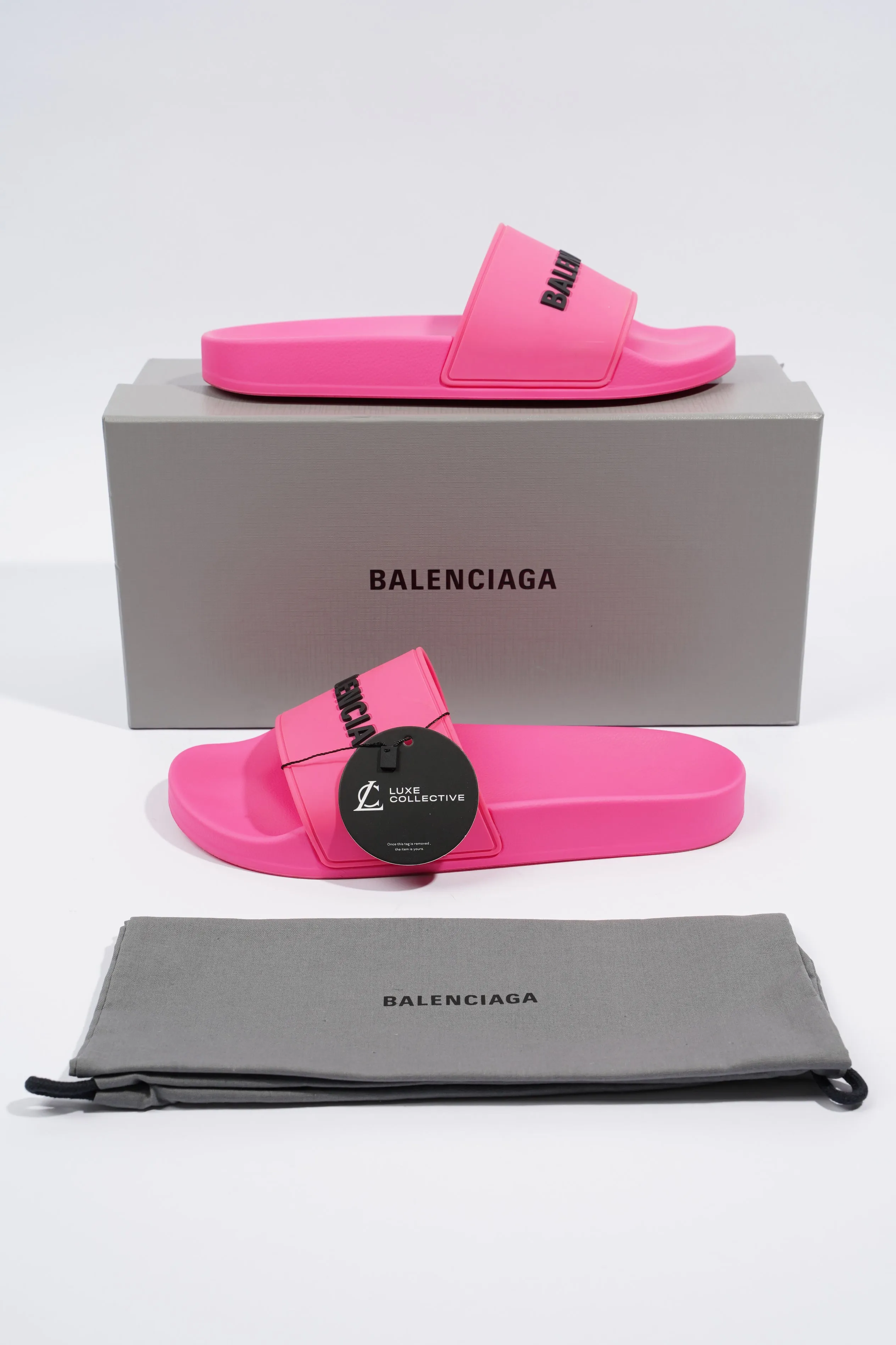 Balenciaga Logo Pool Sides Pink / Black Logo Rubber EU 39 UK 6