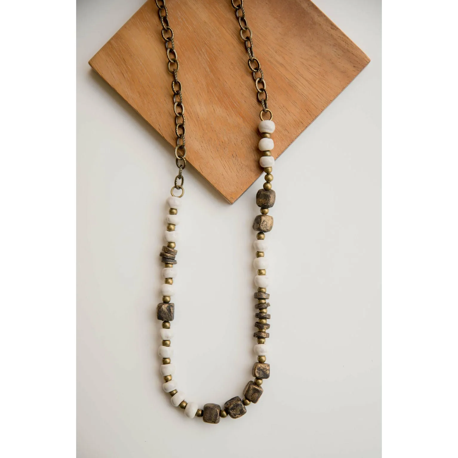 Bel Koz Mixed Charcoal Squared Single Clay Necklace