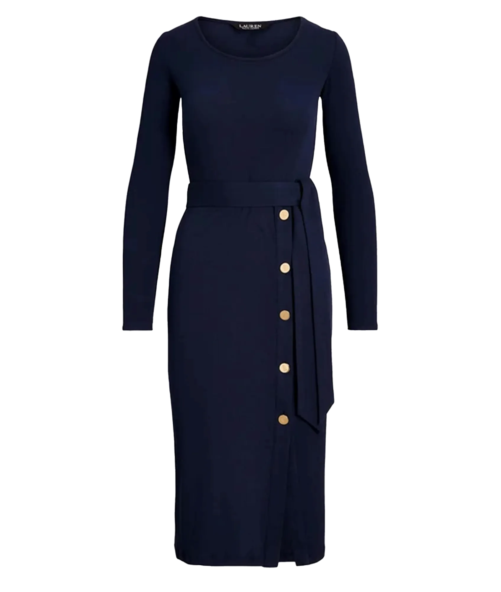 Belted Navy Rib-Knit Dress - Navy