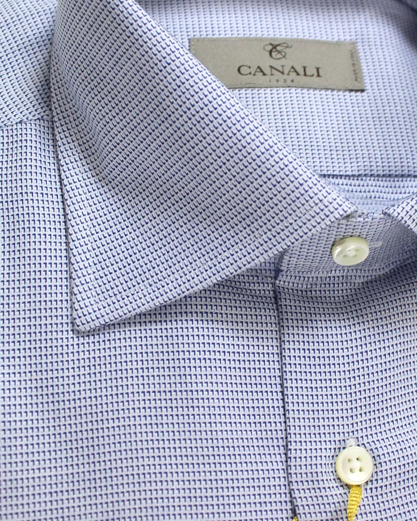 Canali Dress Shirt White Royal Blue Micro Pattern - Modern Fit 38 - 15