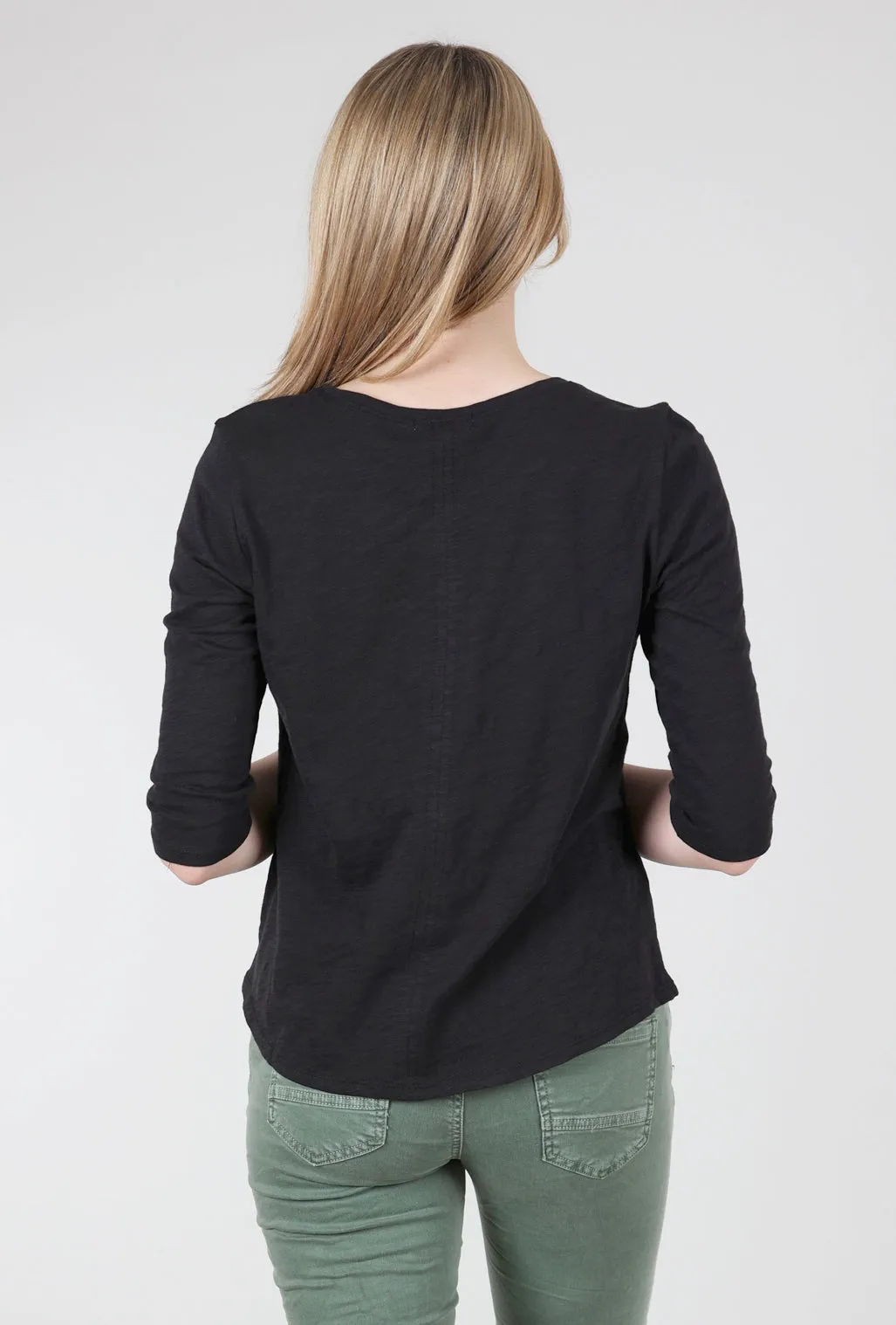 Cotton Pebble Elbow Sleeve Tee, Black