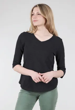 Cotton Pebble Elbow Sleeve Tee, Black