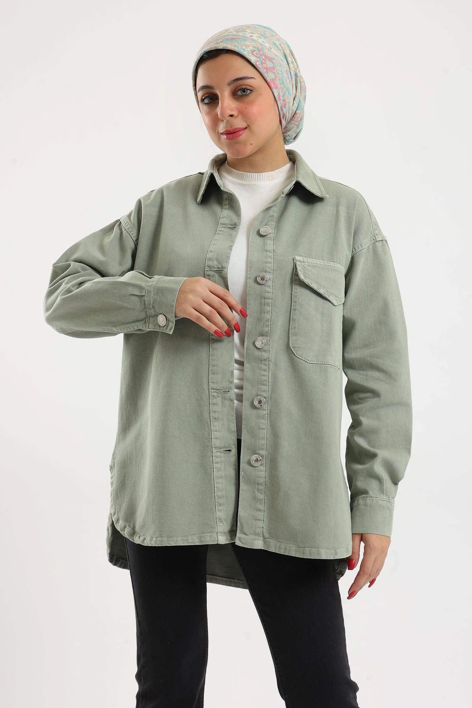 Curved Hem Denim Shirt