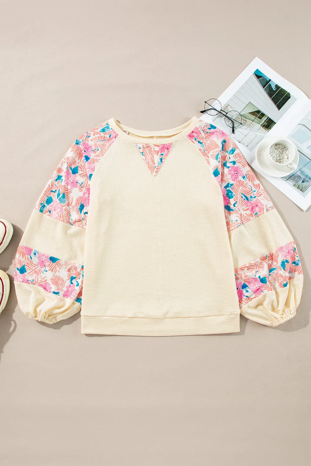 Floral Patchwork Balloon Sleeve Blouse