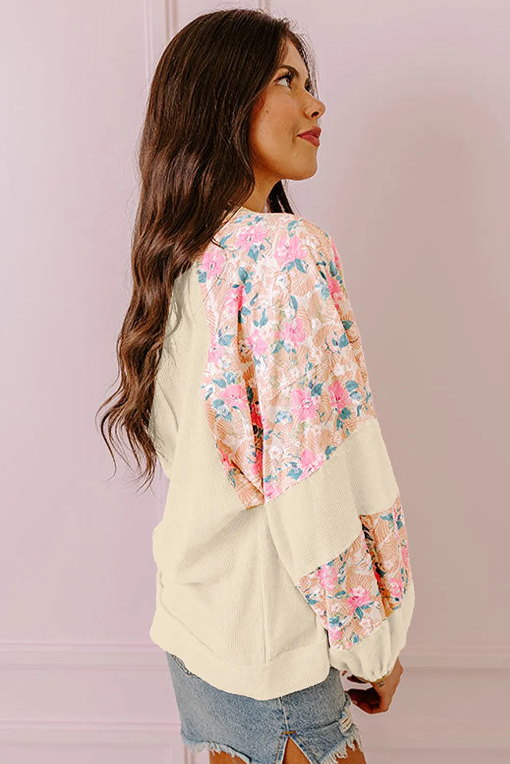 Floral Patchwork Balloon Sleeve Blouse