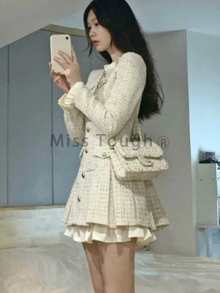 Getadme Beige Autumn France Elegant Dress Women Button Designer Party Dress Female Patchwork Korean Style Casual Vintage Dress New