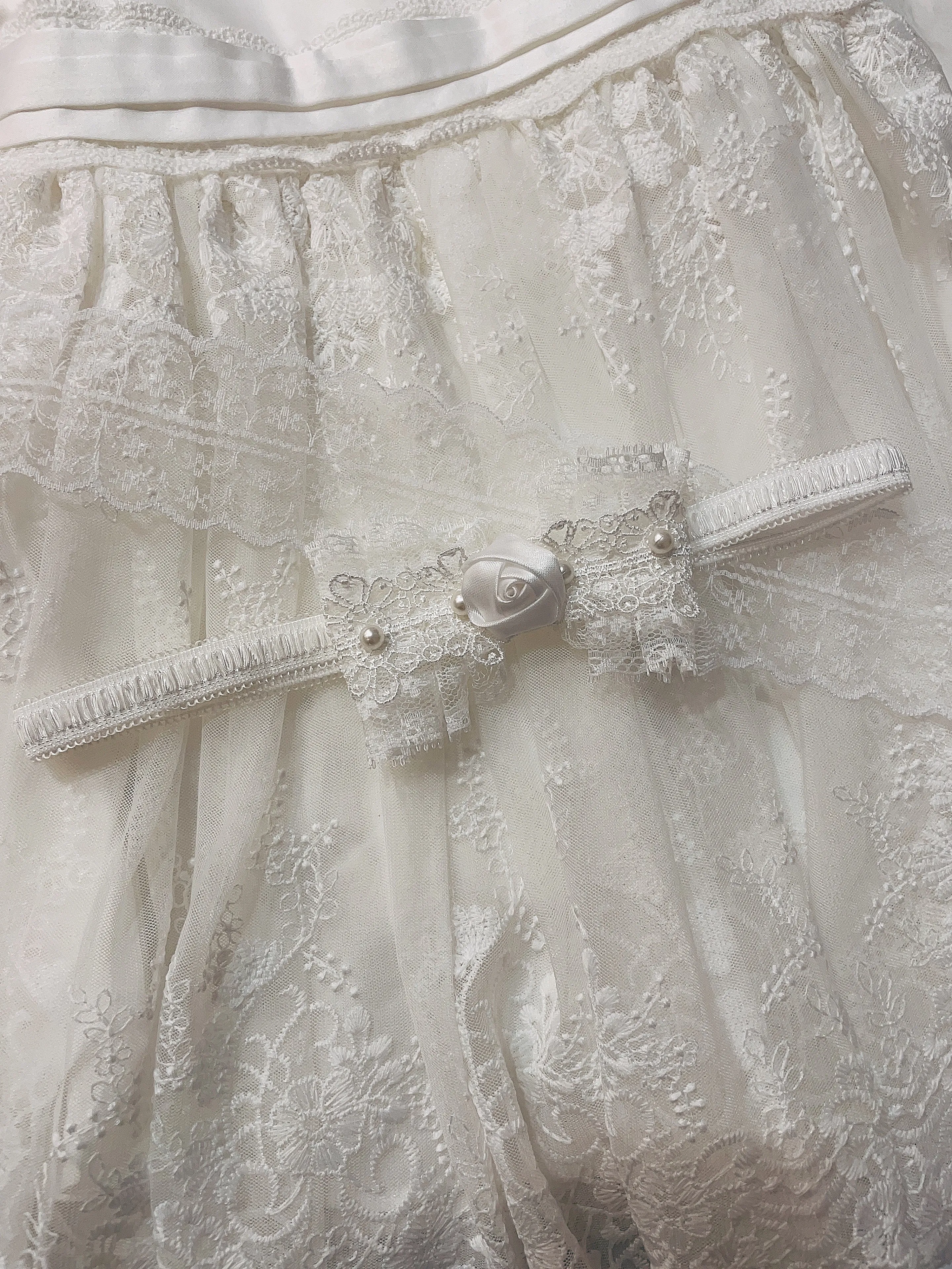 Hand Made Christeninng Headband Lace Bow with Pearl - Ivory