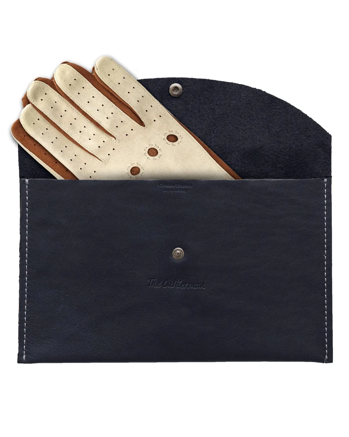 HERITAGE - Perforated Suede Driving Gloves - Ivory/Tan