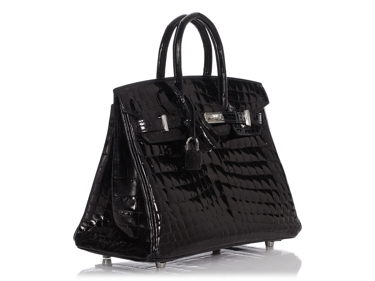 Hermès Black Shiny Niloticus Crocodile Birkin 25