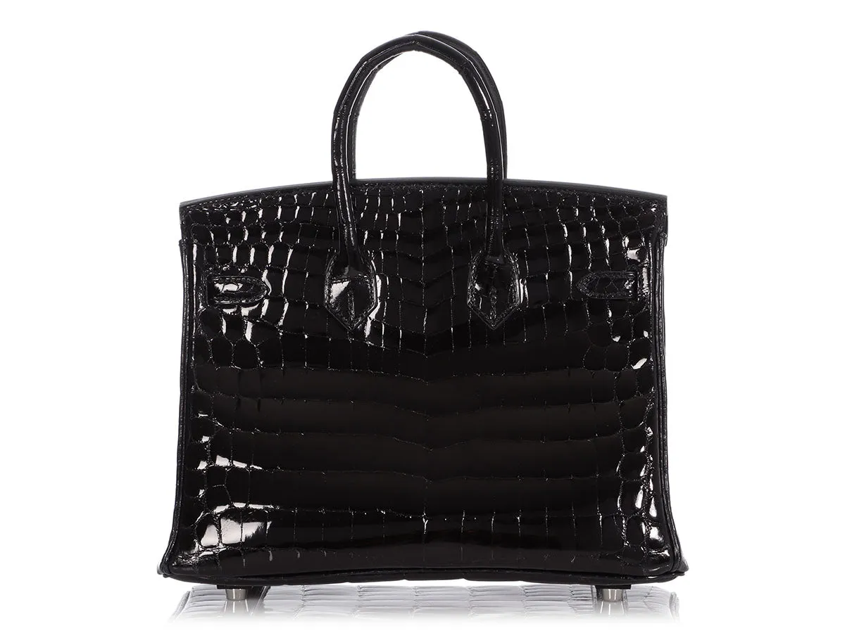 Hermès Black Shiny Niloticus Crocodile Birkin 25