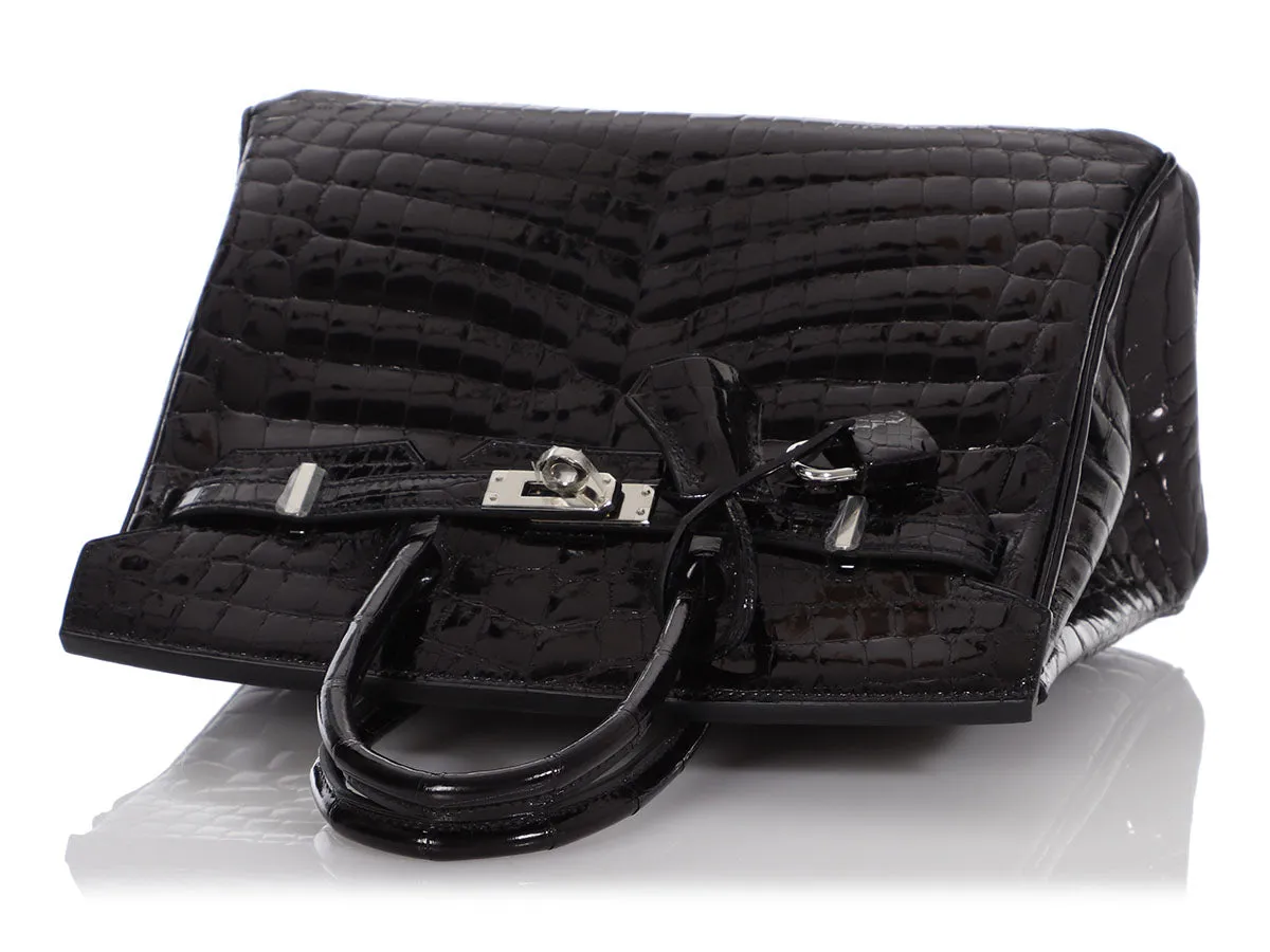 Hermès Black Shiny Niloticus Crocodile Birkin 25