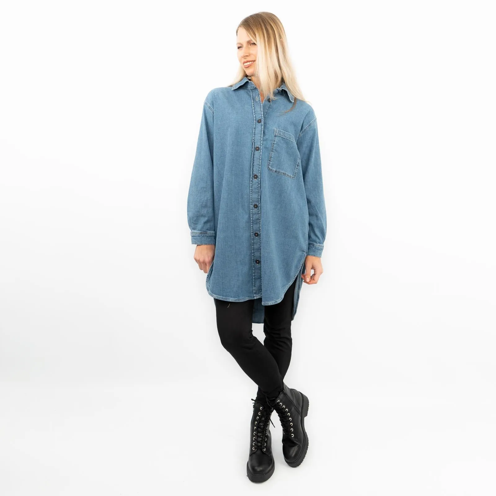 Massimo Dutti Blue Denim Oversized Tunic Longline Shirt