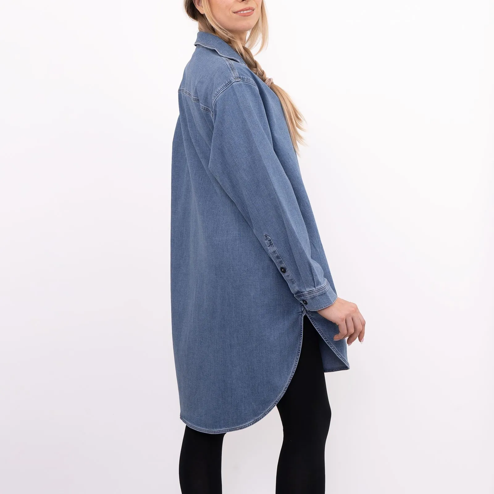 Massimo Dutti Blue Denim Oversized Tunic Longline Shirt