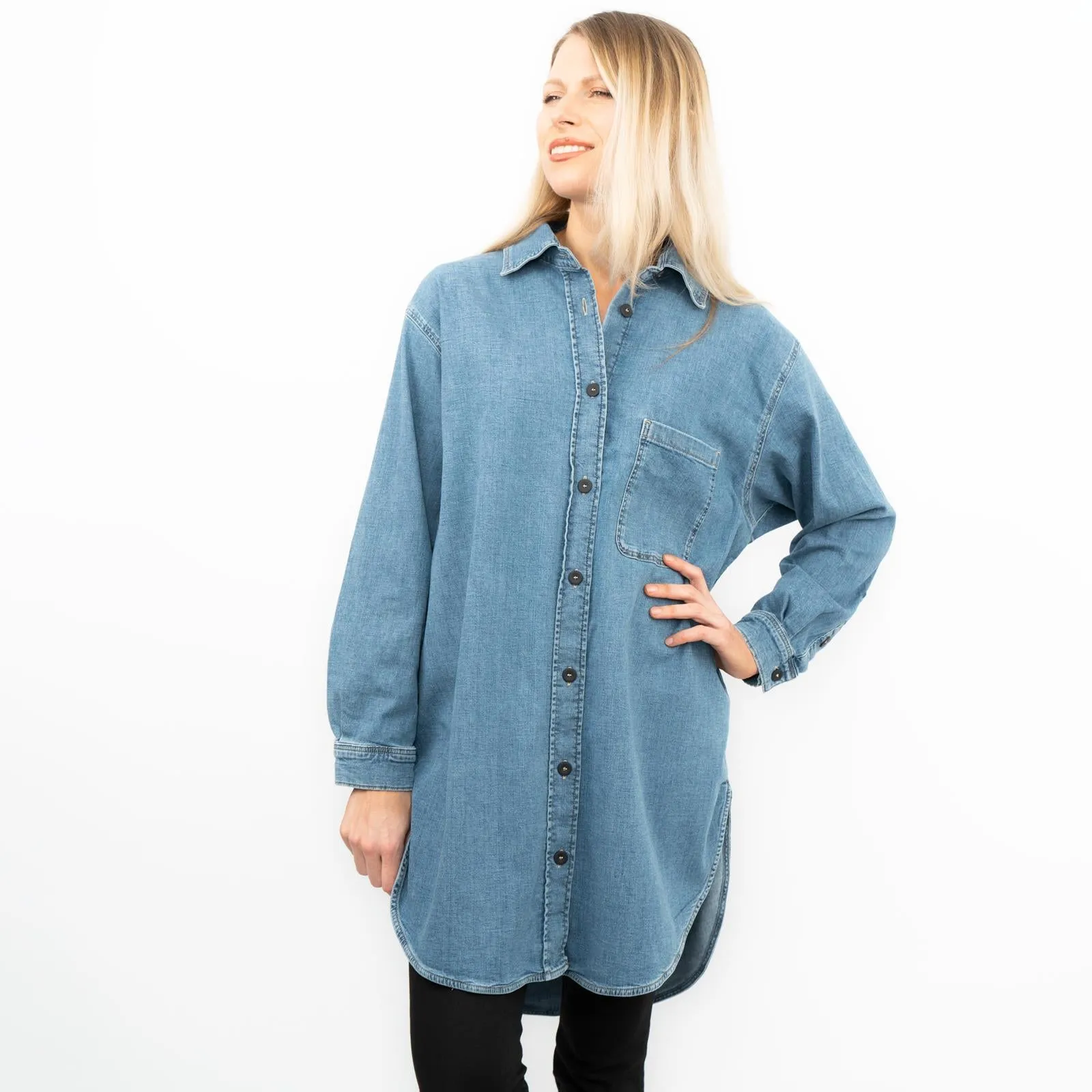 Massimo Dutti Blue Denim Oversized Tunic Longline Shirt