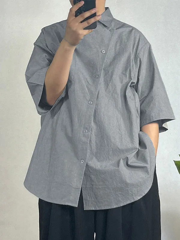 Mens Casual Asymmetric Placket 3/4 Sleeve Shirt SKUK65130