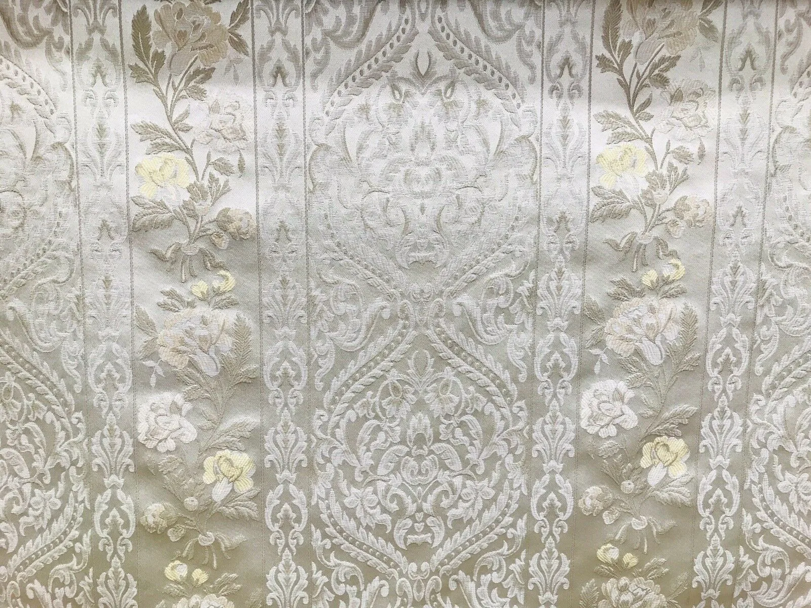 NEW Italian Brocade Satin Fabric- Ivory- Floral Upholstery Neoclassical Louis