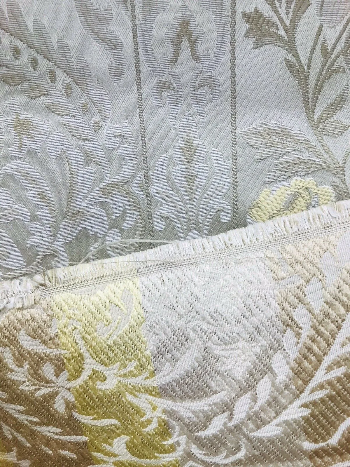 NEW Italian Brocade Satin Fabric- Ivory- Floral Upholstery Neoclassical Louis