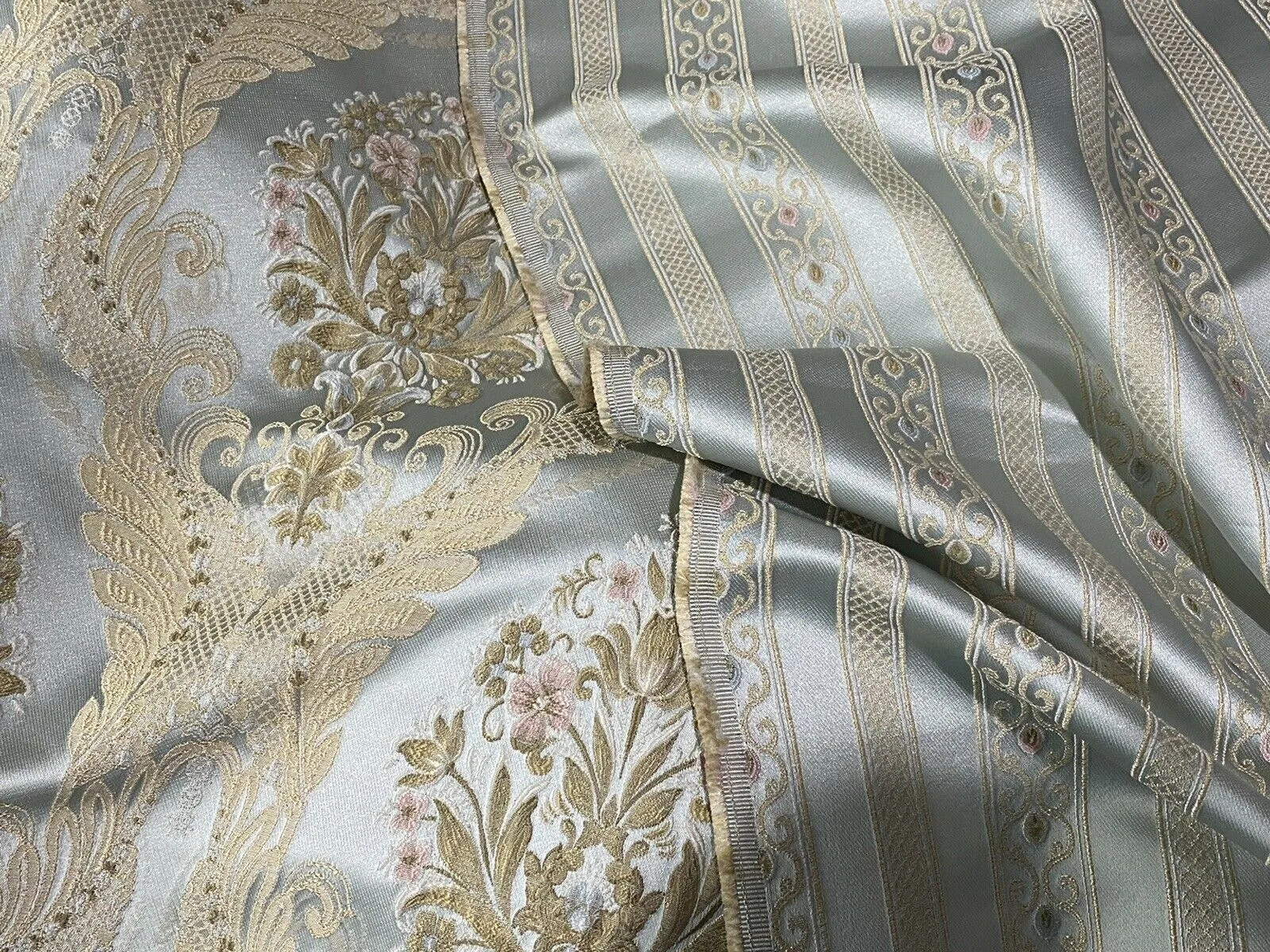 NEW Princess Avery Novelty Ritz Neoclassical Brocade Striped Satin Fabric - Louis Blue