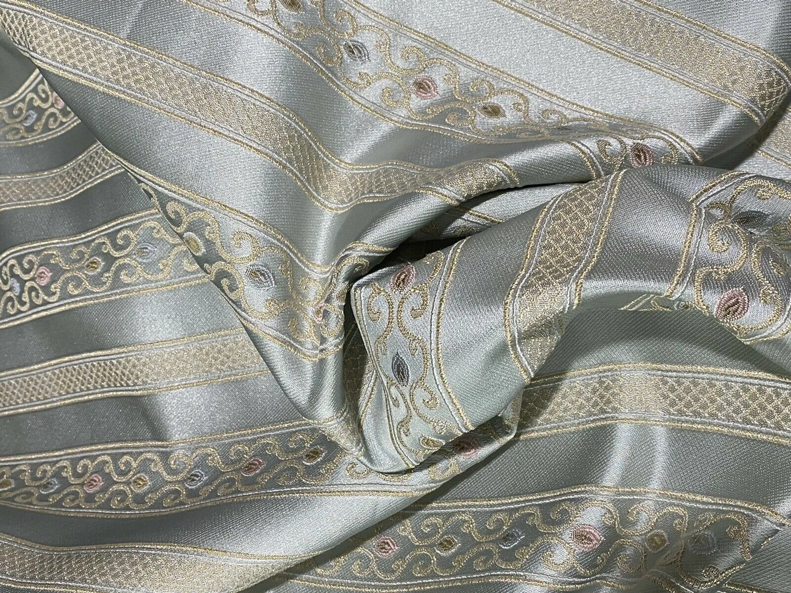 NEW Princess Avery Novelty Ritz Neoclassical Brocade Striped Satin Fabric - Louis Blue