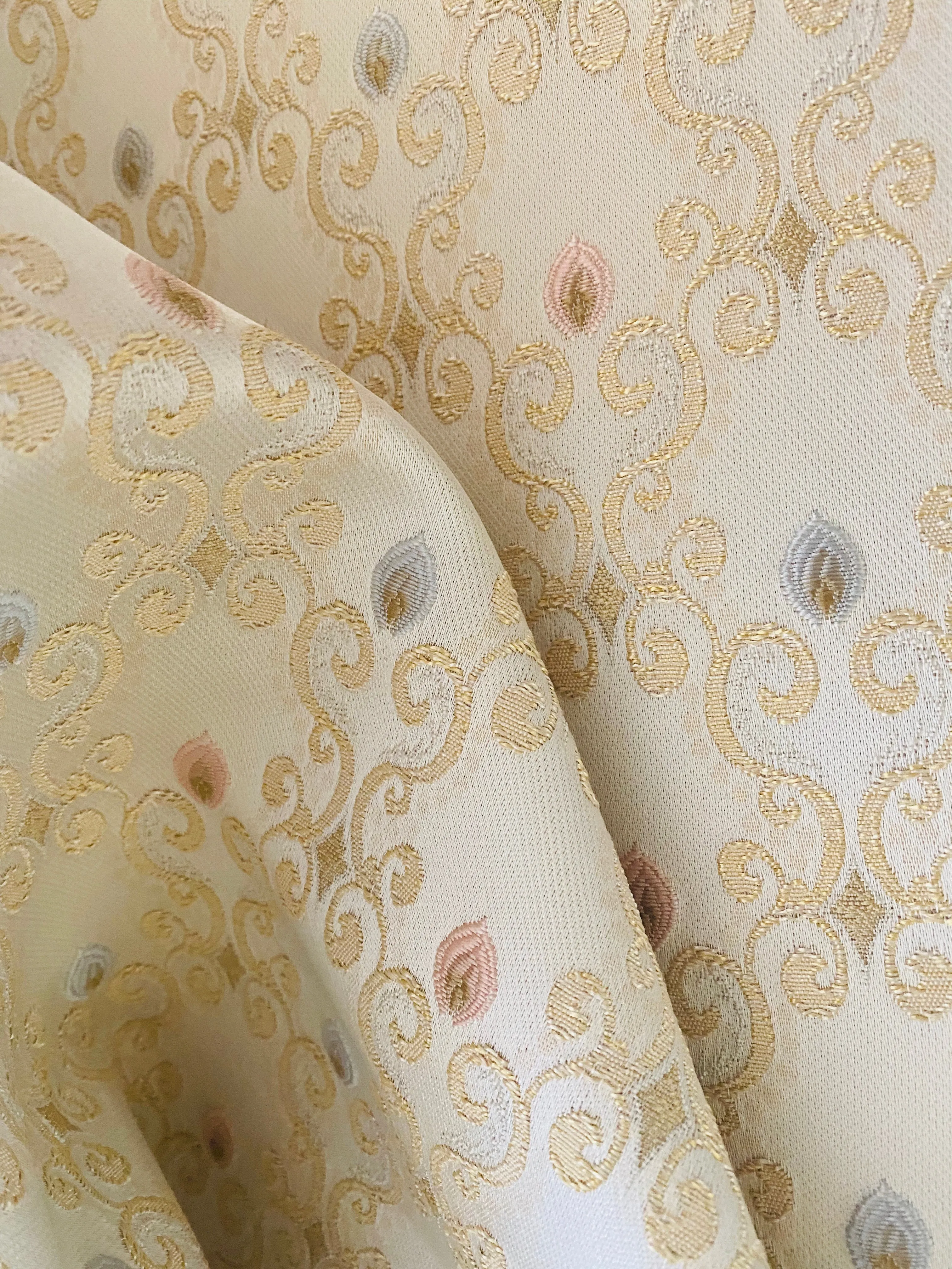 NEW Queen Chantal Novelty Ritz Neoclassical Brocade Dot Satin Fabric - Louis Cream White