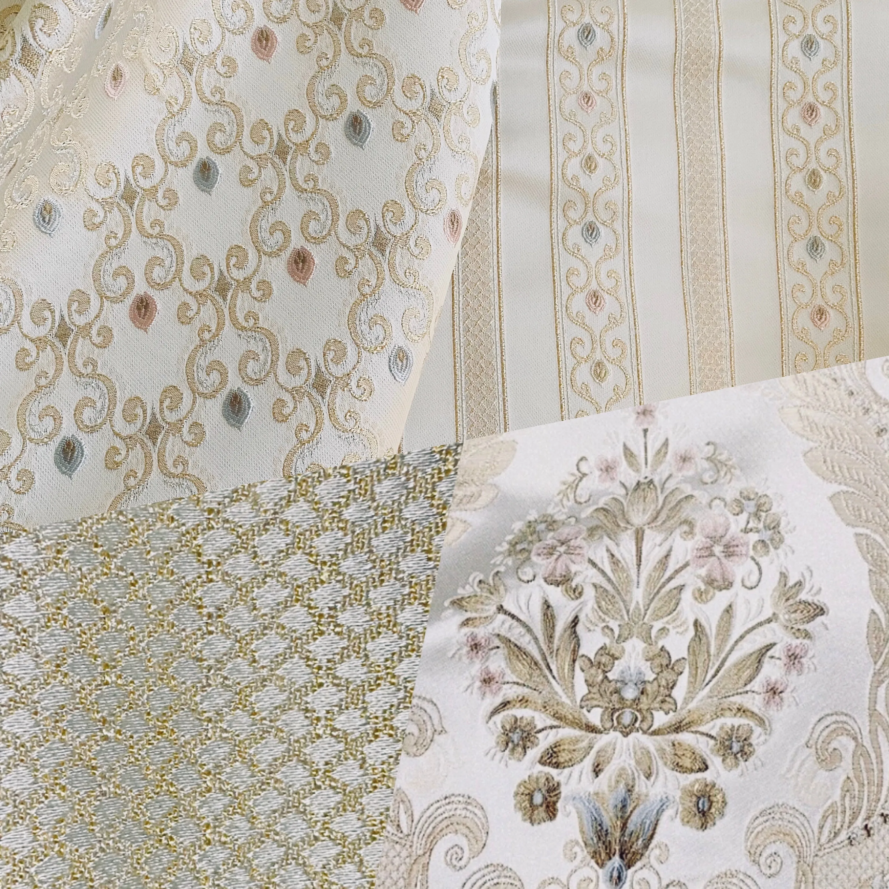 NEW Queen Chantal Novelty Ritz Neoclassical Brocade Dot Satin Fabric - Louis Cream White