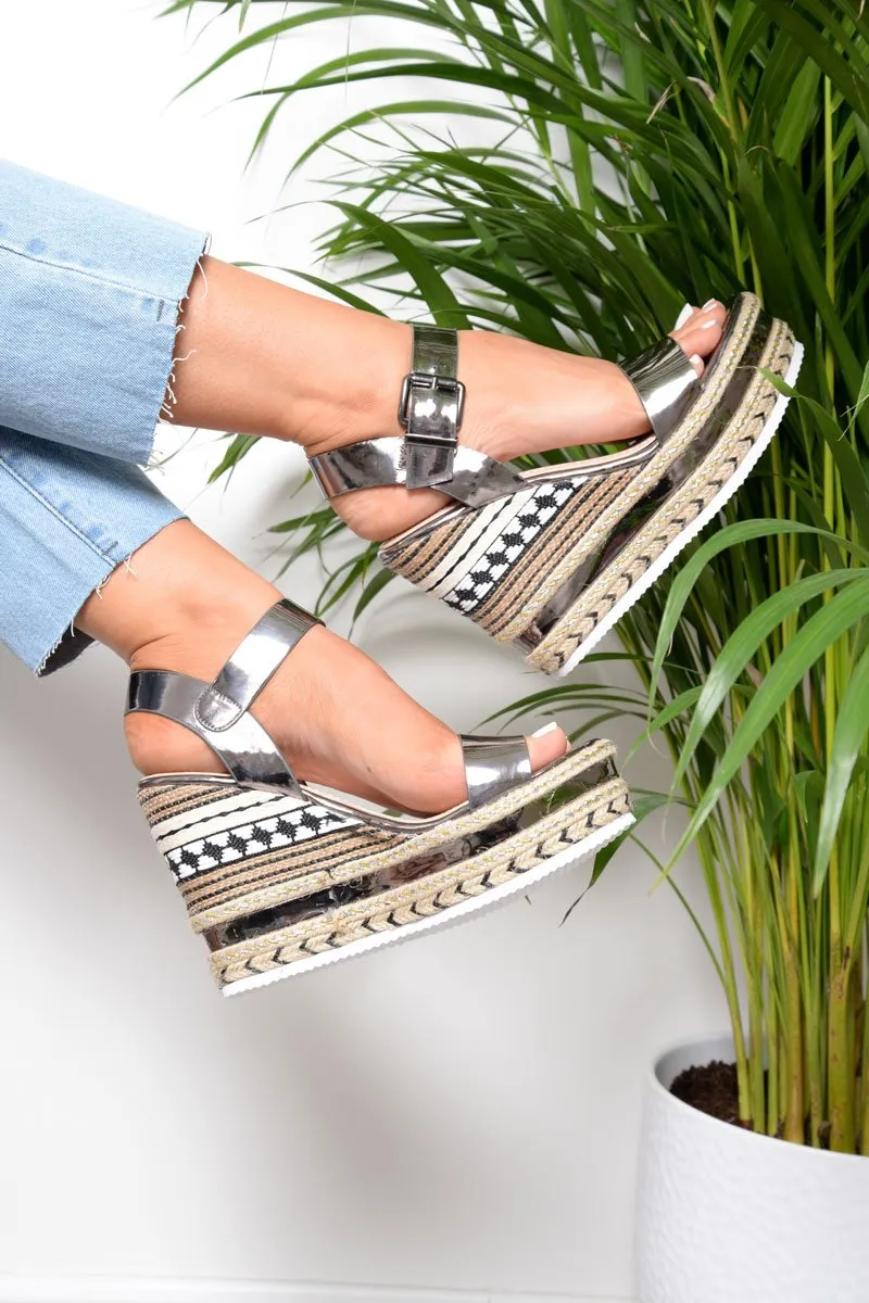 Pewter Shiny Braided Wedges - Jazlin