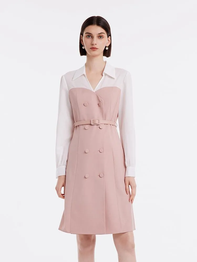 Pink Mesh Sleeve Patchwork Midi Dress