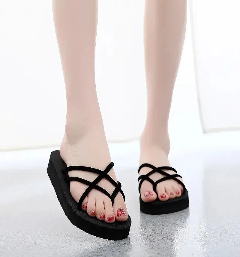 Summer Women's Slippers Fashion Platform Wedge Sandals Outdoor Leisure Flip Flops Travel Beach Slippers High Heel Women Slides