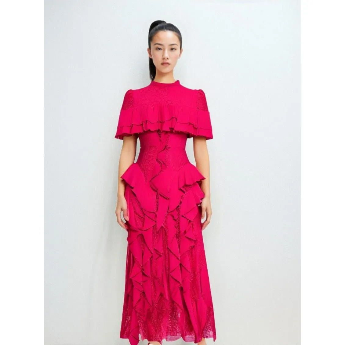 The Elodie Ruffled Lace Patchwork Dress - Multiple Colors