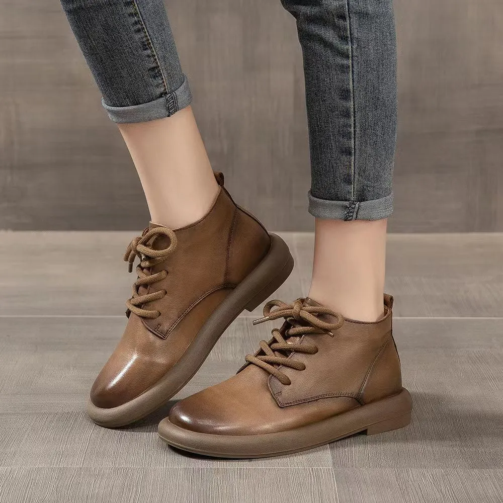 Women Ankle Flat Casual Cowhide Boots