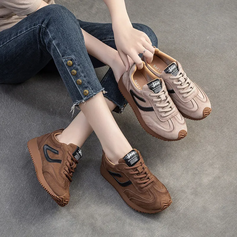 Women Fashion Cowhide Casual Training Sneakers