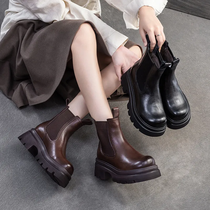 Women Minimalism Leather Casual Furred Platform Boots