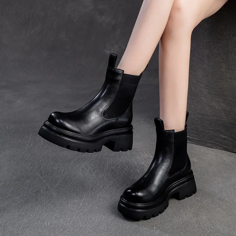 Women Minimalism Leather Casual Furred Platform Boots