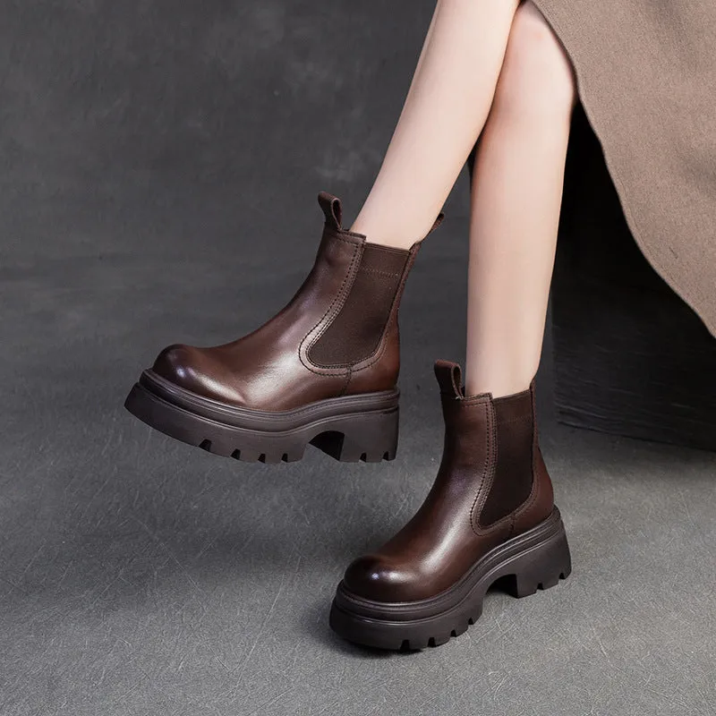 Women Minimalism Leather Casual Furred Platform Boots